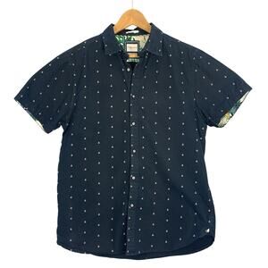 Denim & Flower Shirt, Mens Medium Navy Anchor Short Sleeve Button Nautical Print